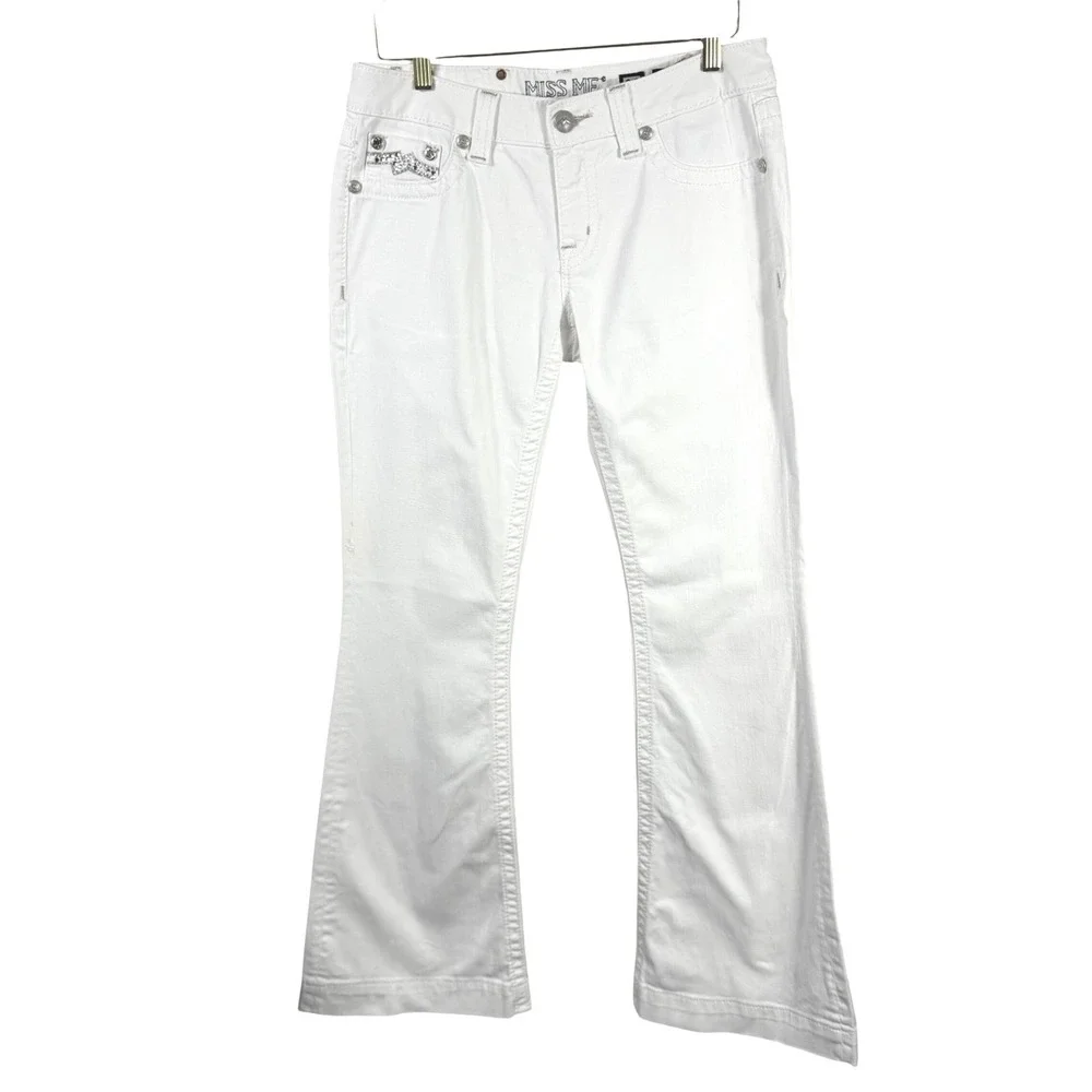 Miss Me Womens White Bootcut Jeans Rhinestone Embellished Y2K Denim Size 29